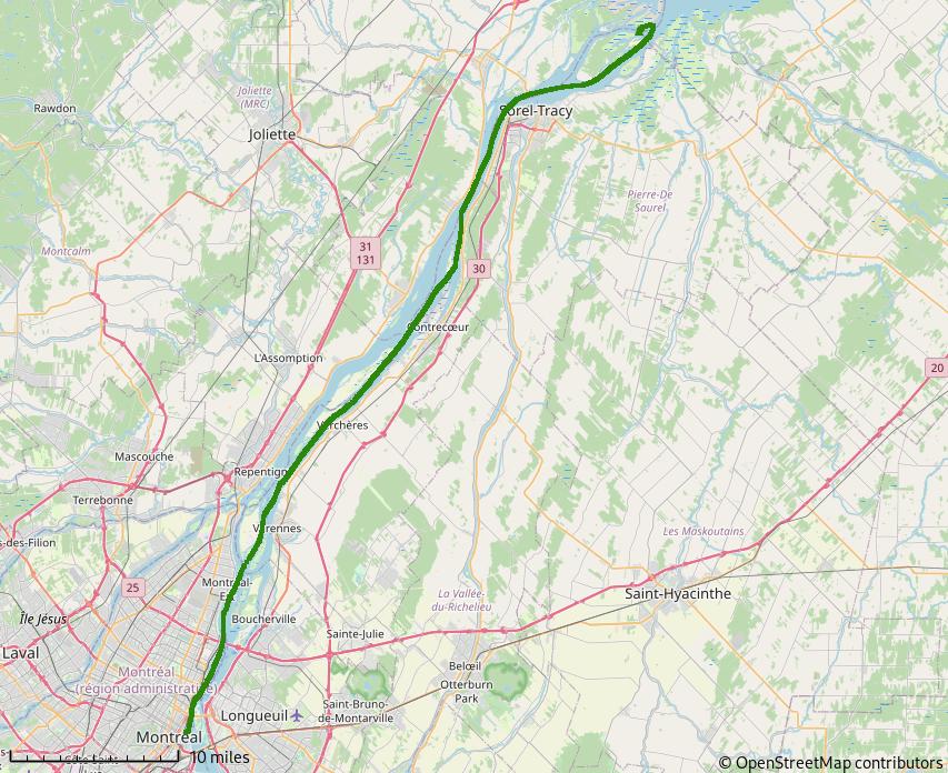Figure 1: Up the Saint Lawrence River to Montréal