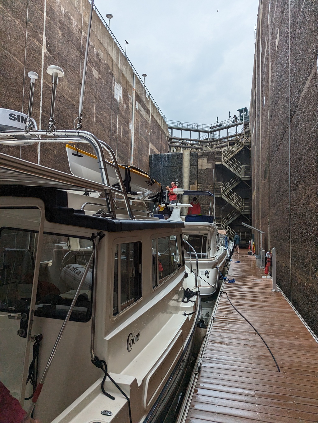 Figure 22: Boats tie to a floating dock inside the lock